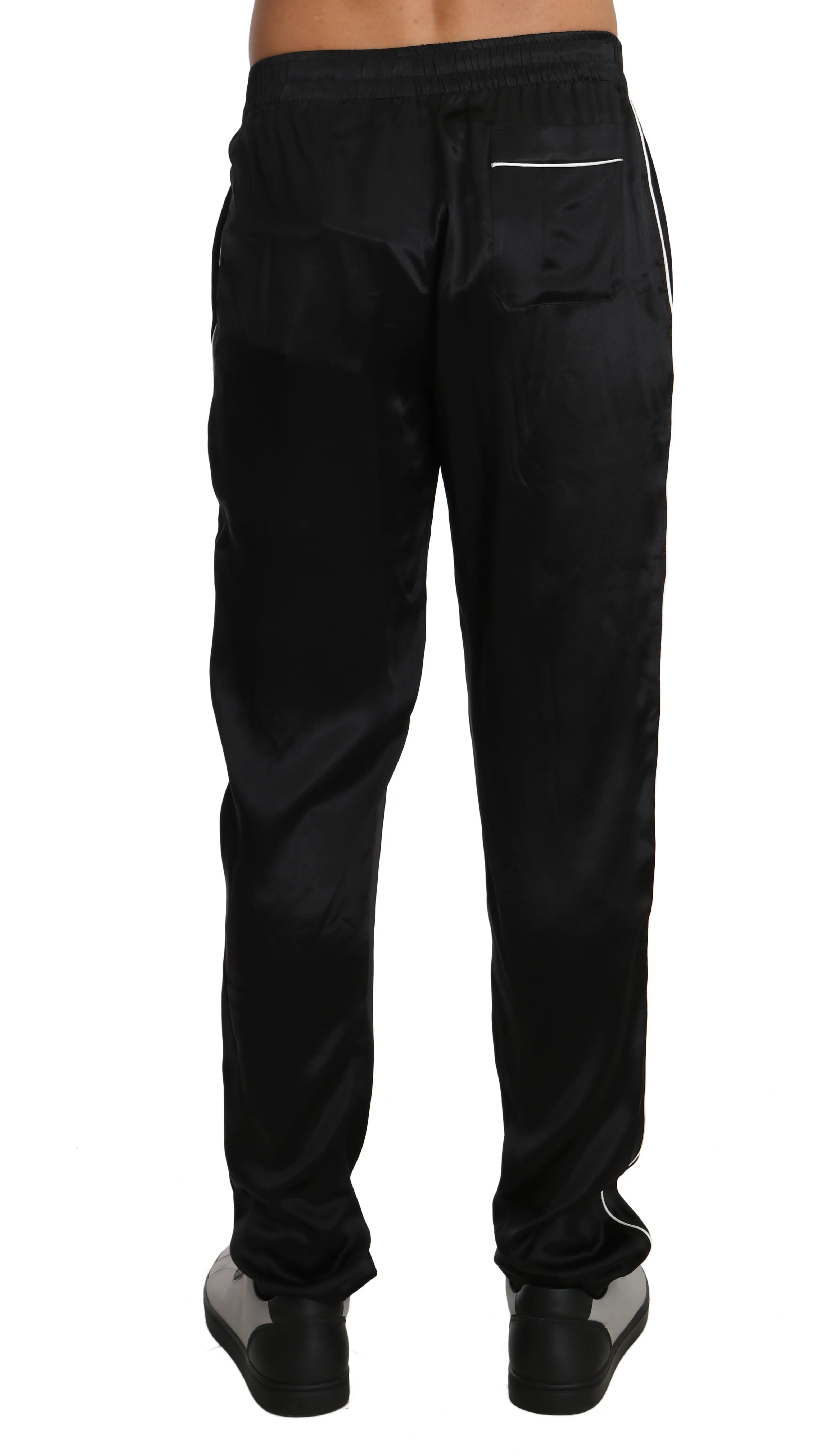 Pajama Pants Lounge Solid Black Silk Sleepwear