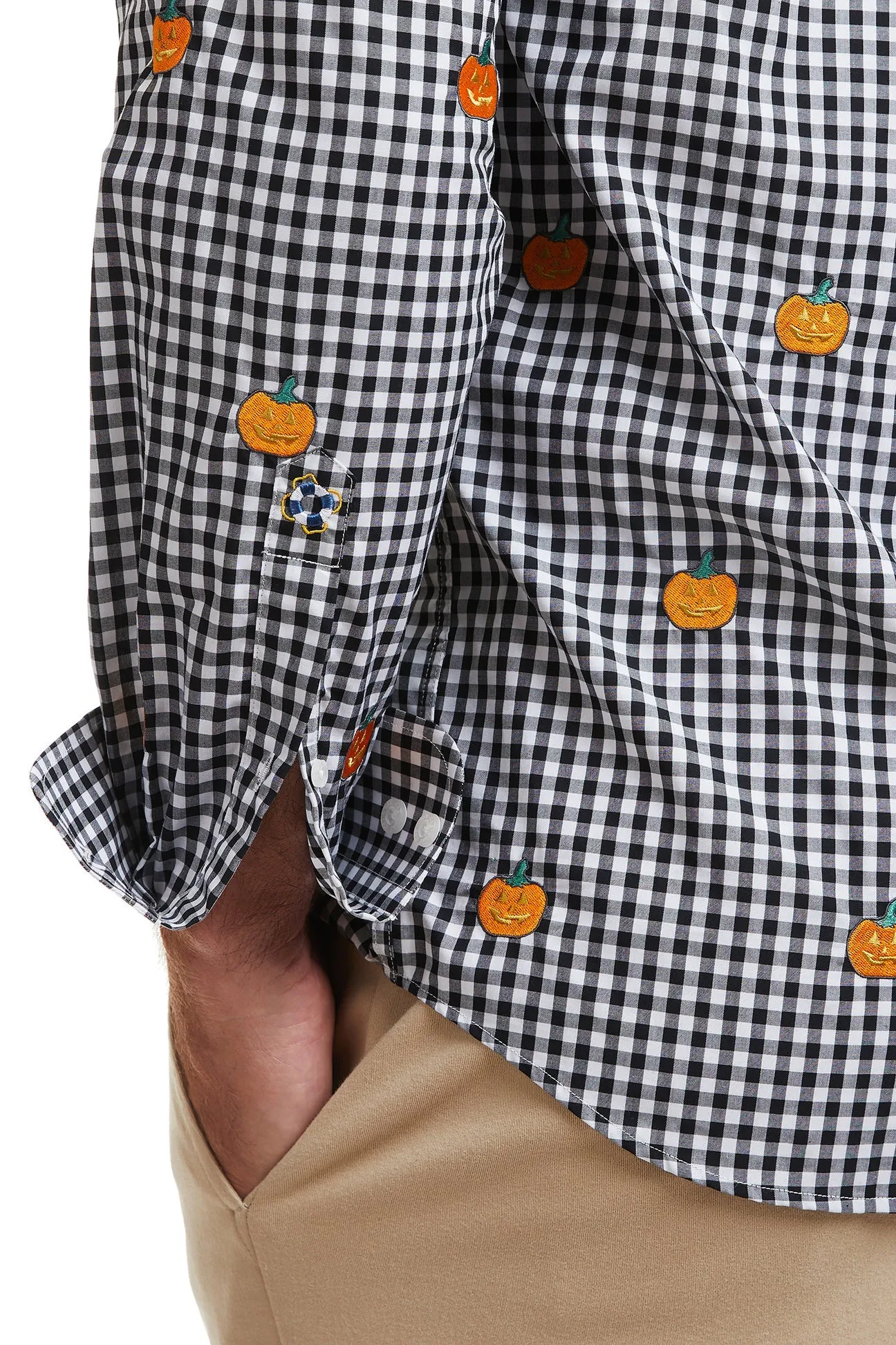 Straight Wharf Shirt Wide Gingham Black with Jack O'Lantern